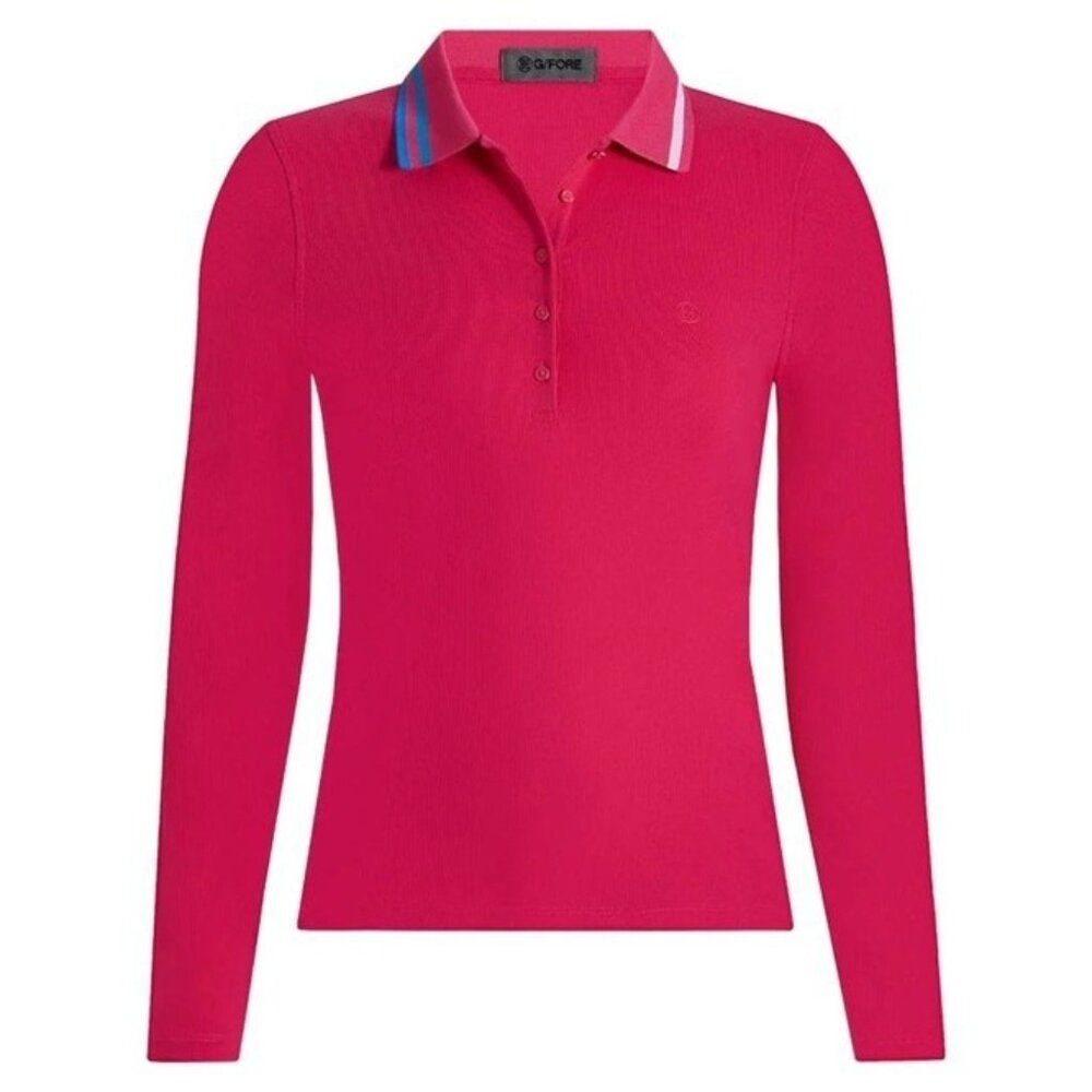 NEW G/FORE LARGE Contrast Collar Ribbed Tech Nylon Long Sleeve Golf Polo Shirt